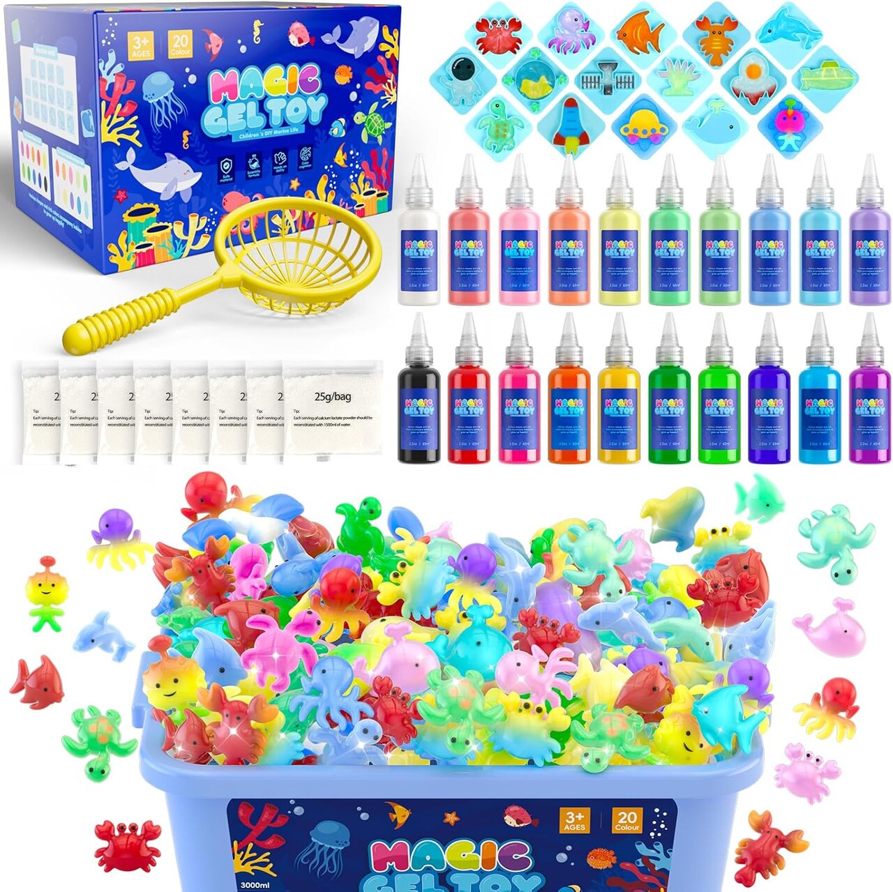 Aqua Water Fairy Gel Kit, Handmade Magic Gel Elf Water Toy, Creative Squishy Maker Toy with 20 Magic Gel and 16 Shape Molds, Birthday Gifts Crafts&Art DIY Kit for Kids 4 5 6 7 8 Years Old